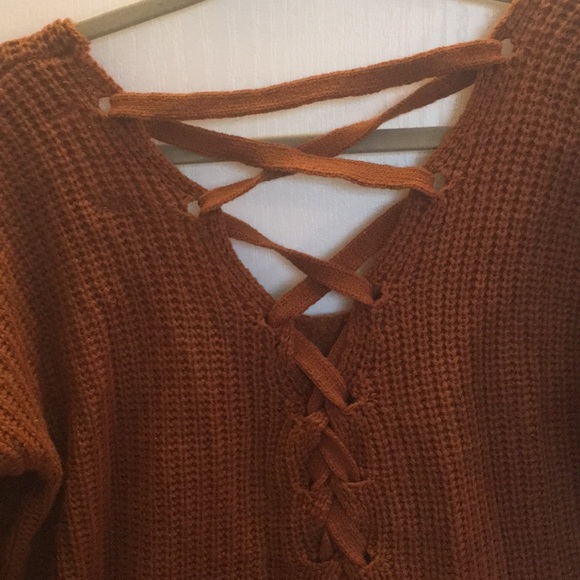 Mustard yellow/orange lace back sweater - Picture 6 of 6